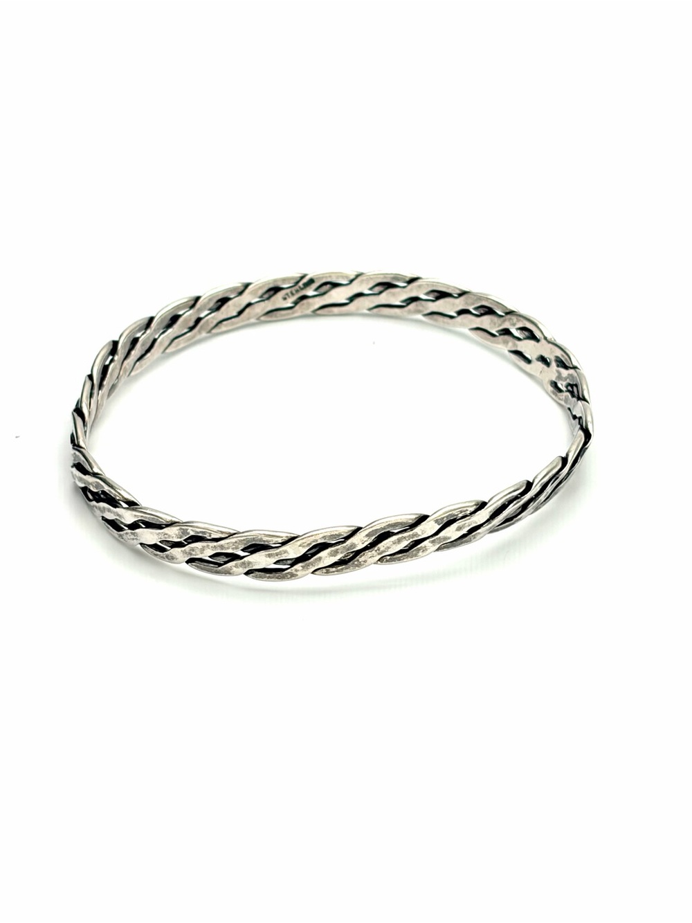 Estate Taxco Style Silver Braided Rope Bangle Bracelet - 14.10g